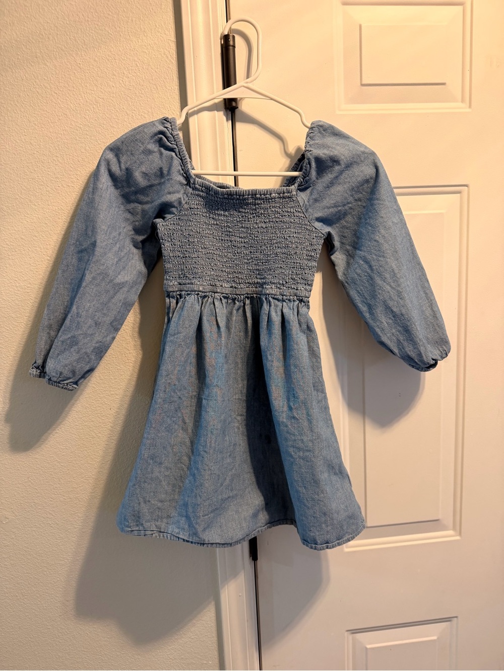 J Crew Crewcuts Light Blue Denim Smocked Puff-Sleeve Dress chambray